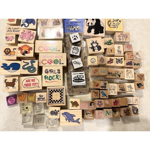 99+ Mixed Lot Wooden Block Ink Stamps Cats Christmas Fish Animals Arts Crafts - Picture 4 of 13